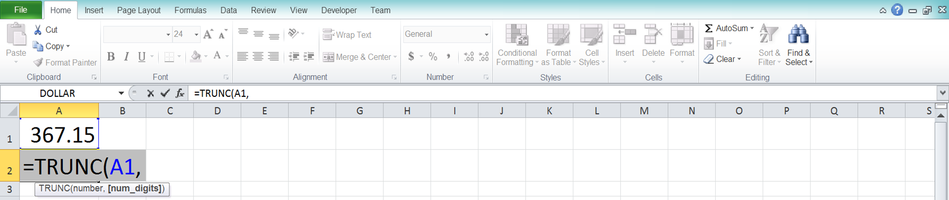 TRUNC Excel Formula - Screenshot of Step 3