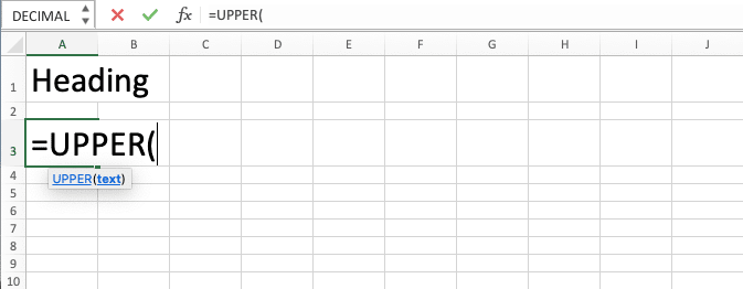 How to Use UPPER Excel Formula - Screenshot of Step 2
