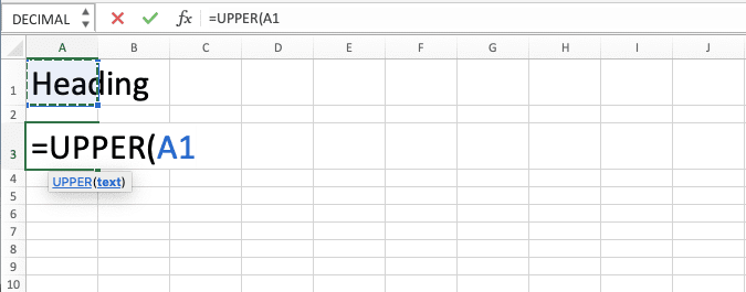 How to Use UPPER Excel Formula - Screenshot of Step 3