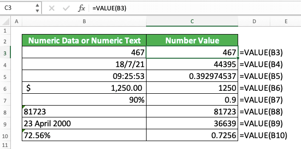 How to Use the VALUE Formula in Excel: Functions, Examples, and Writing Steps - Screenshot of the VALUE Implementation Example