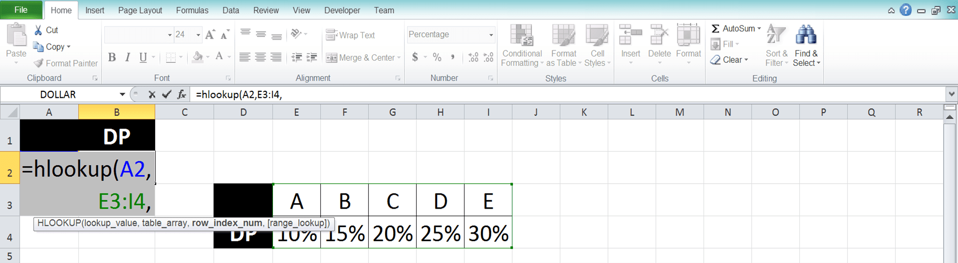 VLOOKUP and HLOOKUP in Excel: Functions, Examples, and How to Use - Screenshot of Step 4 (HLOOKUP)