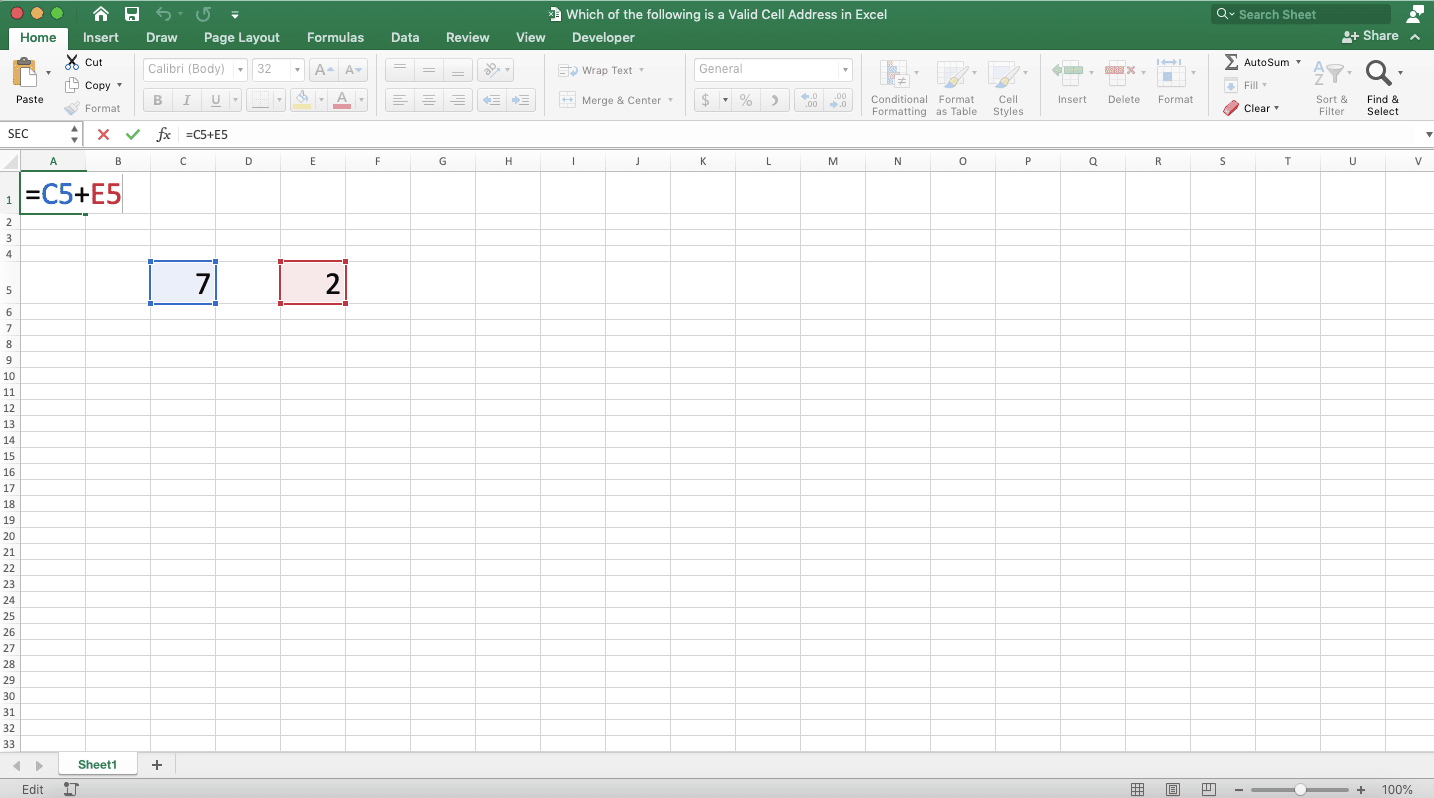 Which of the following is a Valid Cell Address in Excel? - Screenshot of a Cell Address Writing Pattern Example