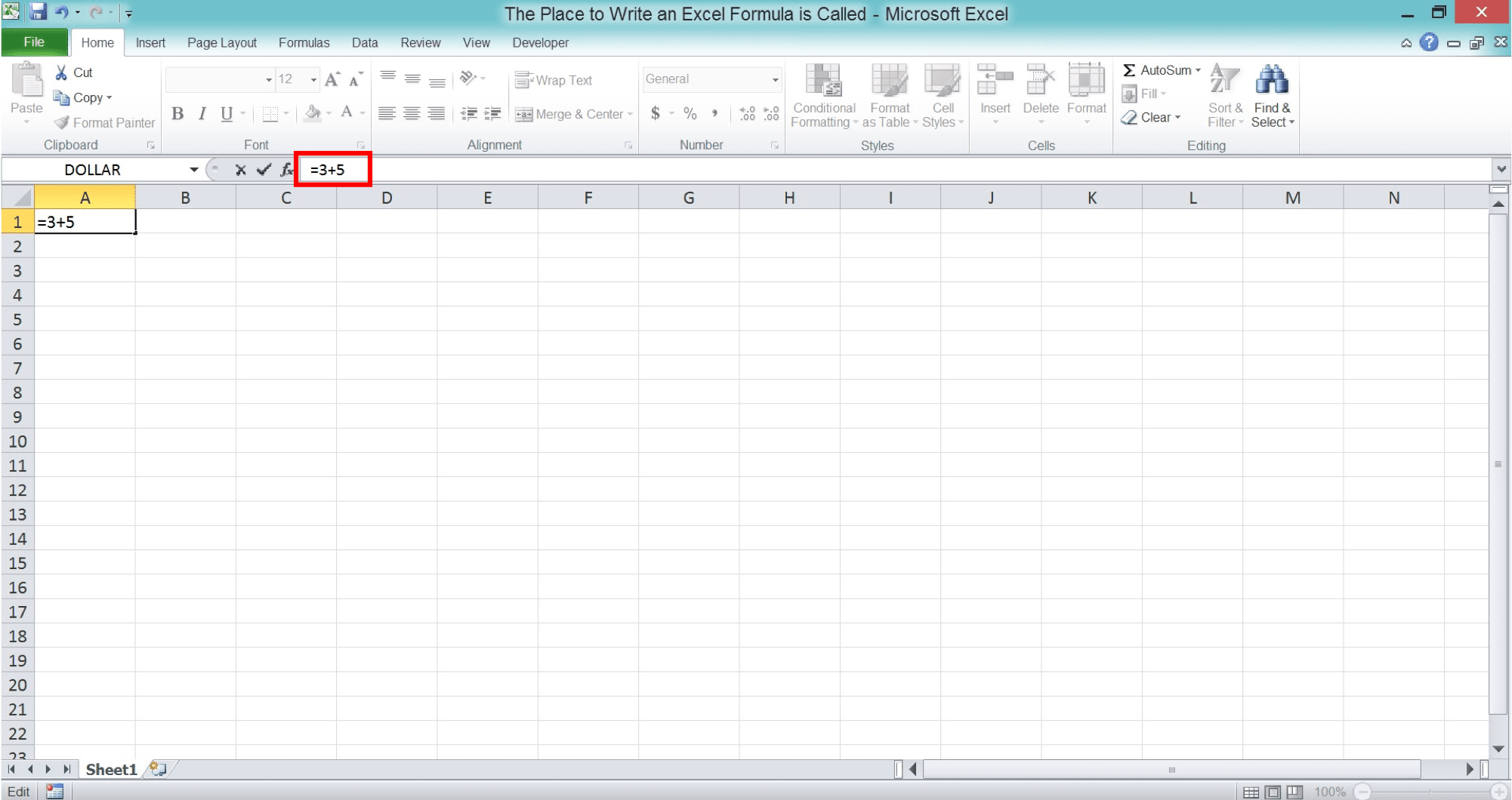 The Place to Write an Excel Formula is Called … - Screenshot of an Excel Formula Writing Example in the Formula Bar