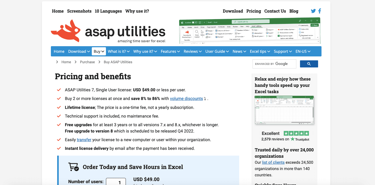 5 Best Ablebits Alternatives of 2024 - ASAP Utilities Pricing Screenshot