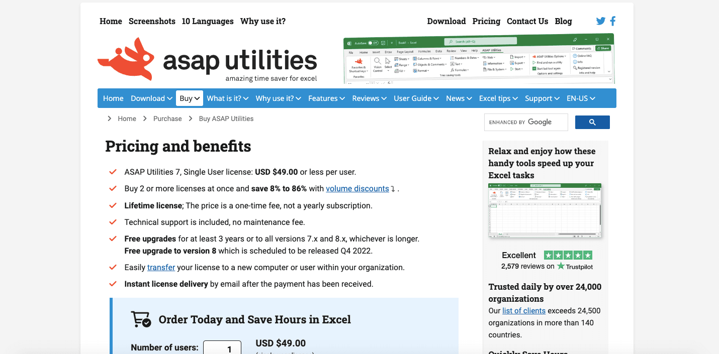 5 Best Ablebits Alternatives of 2025 - ASAP Utilities Pricing Screenshot