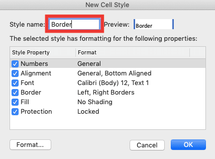 How to Add Borders in Excel - Screenshot of Creating and Saving a Custom Border Style, Step 5