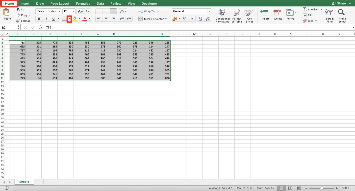 How to Add Borders in Excel - Screenshot of Step 1-2