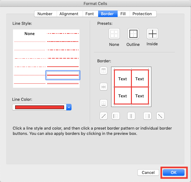 How to Add Borders in Excel - Screenshot of Step 1-7