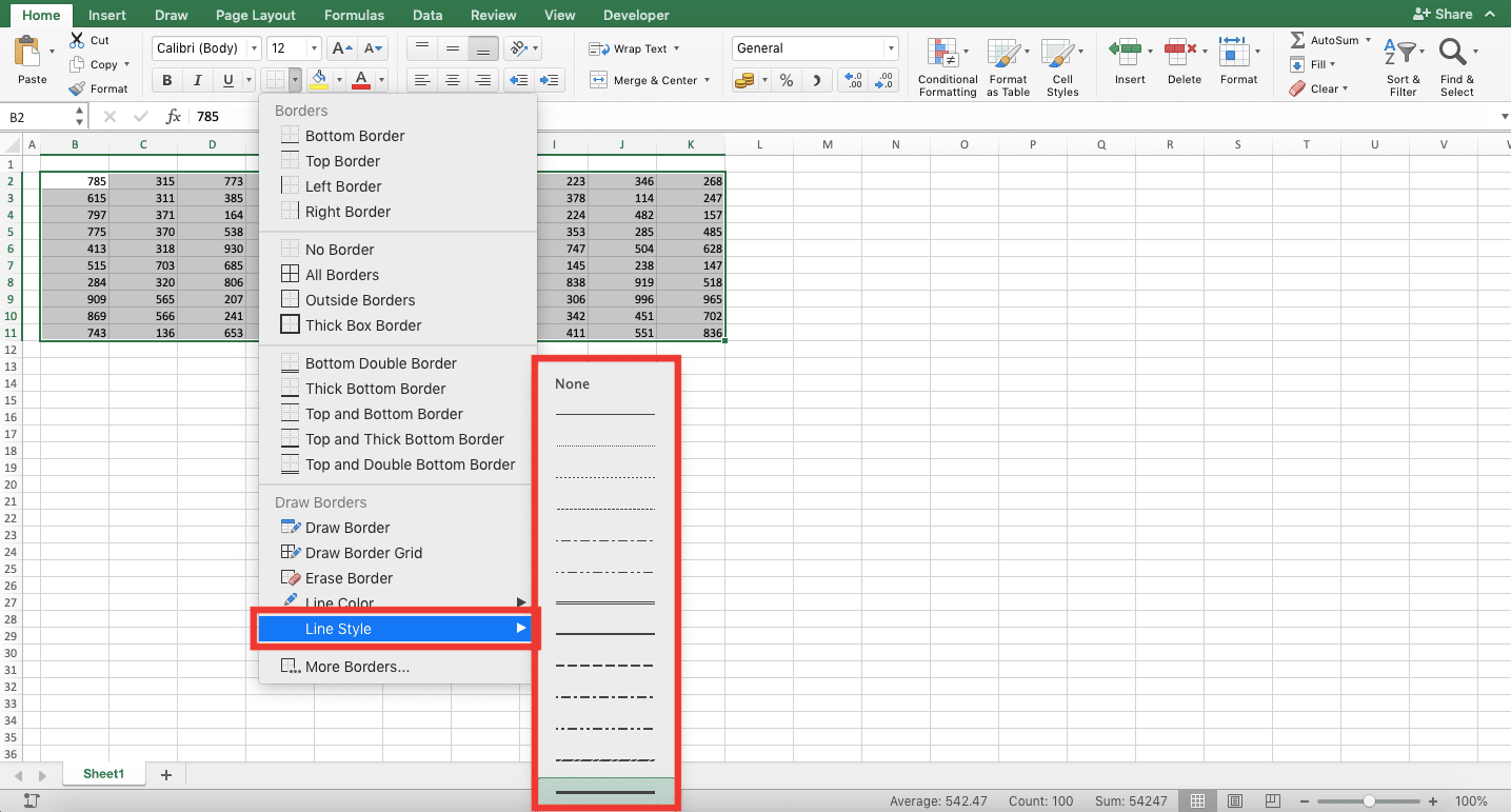 How to Add Borders in Excel - Screenshot of Step 2-3