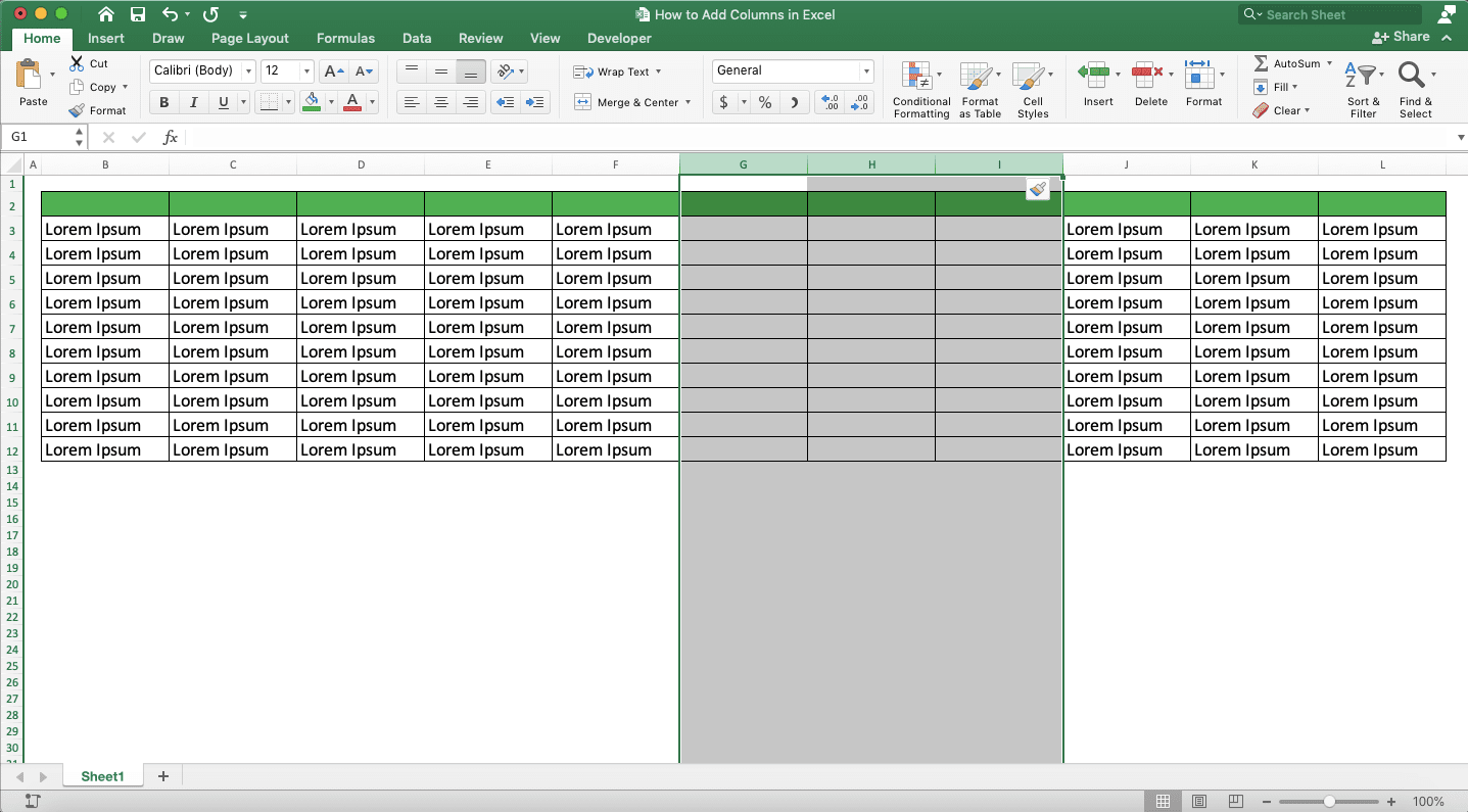 How to Add Columns in Excel - Screenshot of Step to Add Columns in Excel Using Shortcut 5