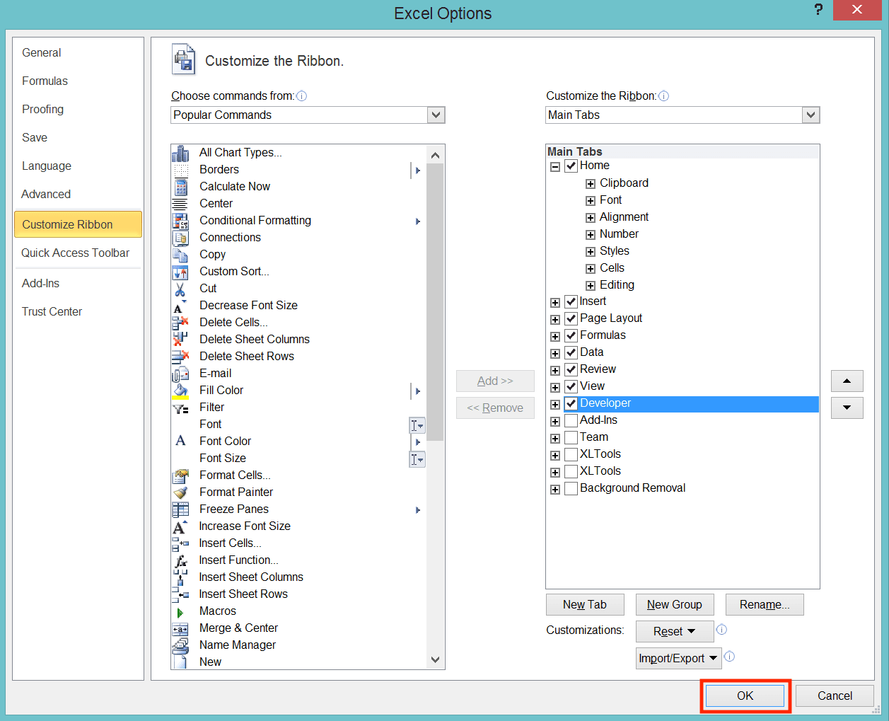 How to Add the Developer Tab in Excel - Screenshot of Step 4