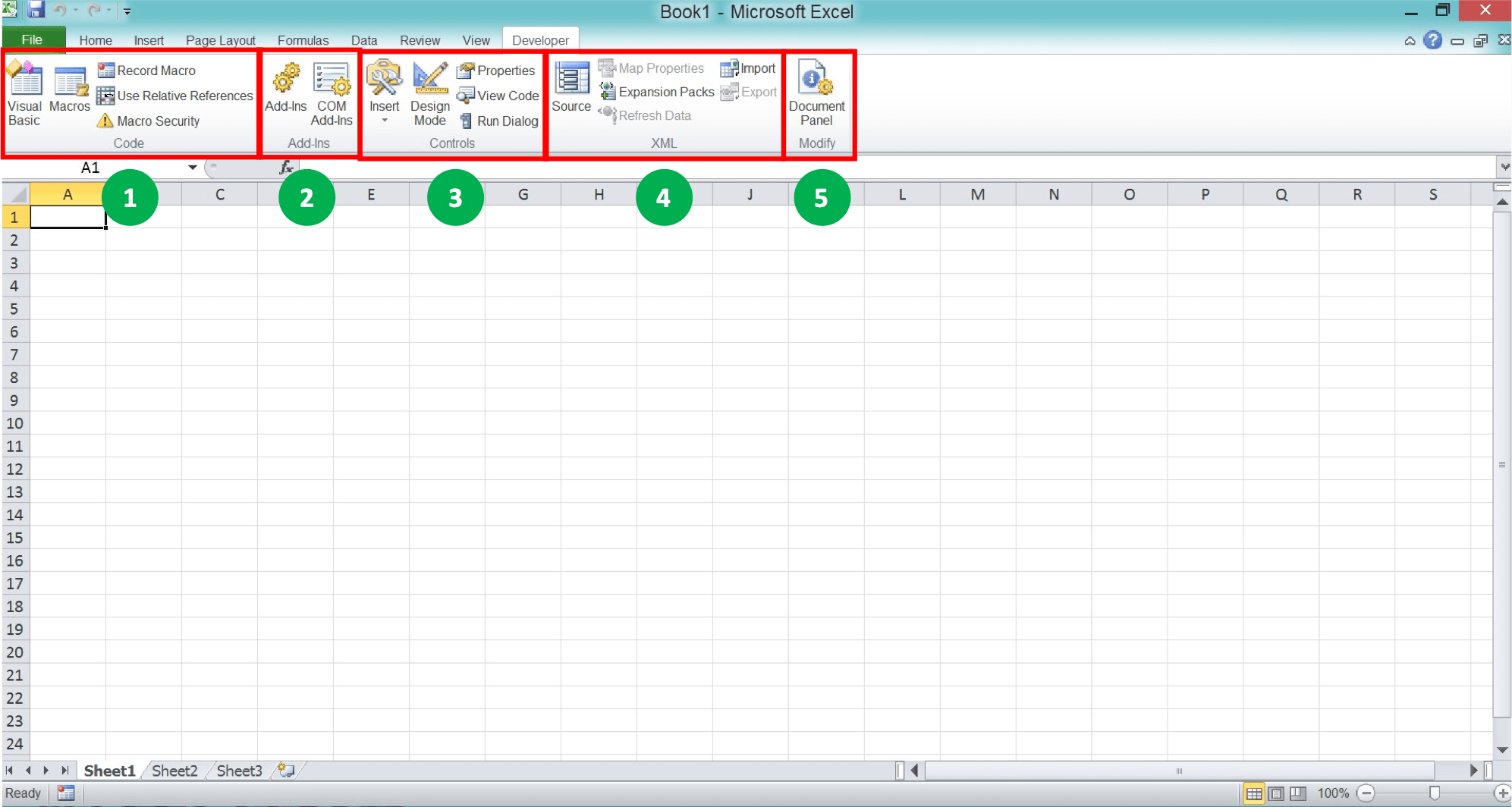 How to Add the Developer Tab in Excel - Screenshot of the Developer Tab Components