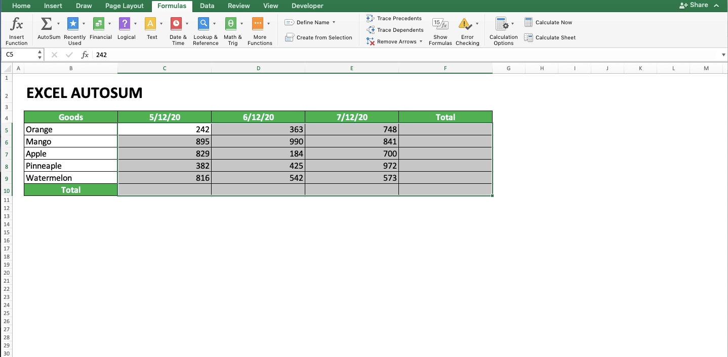 How to Use AutoSum in Excel and Its Usability - Screenshot of Tips for AutoSum 1-5