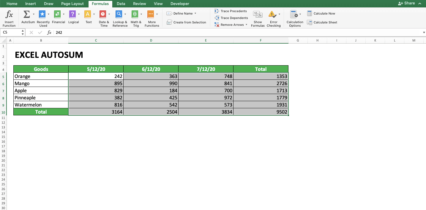 How to Use AutoSum in Excel and Its Usability - Screenshot of Tips for AutoSum 1-6