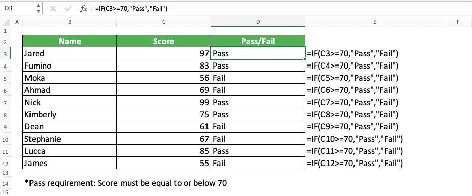 8 Basic Excel Formulas and How to Use Them + Examples - Screenshot of the IF Implementation Example