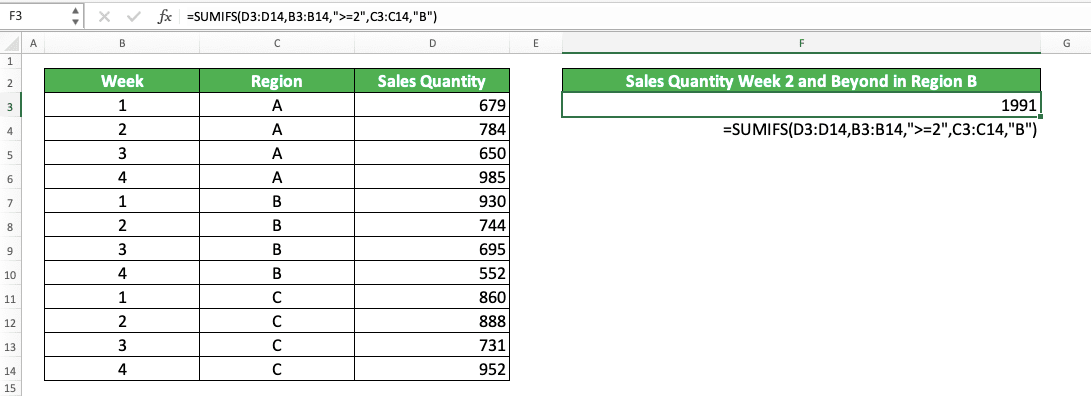 8 Basic Excel Formulas and How to Use Them + Examples - Screenshot of the SUMIFS Implementation Example