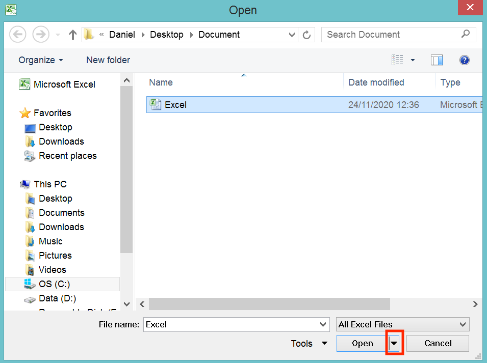 Cannot Open Excel File - Screenshot of Step 4-4