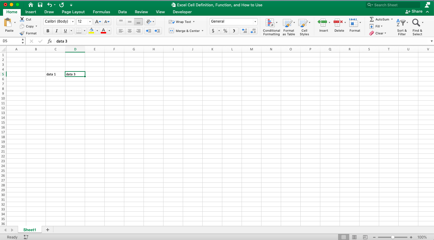 Excel Cell Definition, Functions, and How to Use - Screenshot of the Delete Button in the Home Tab Result Example for a Cell Deletion in Excel