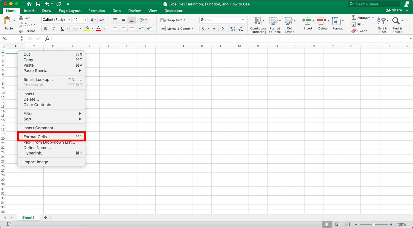 Excel Cell Definition, Functions, and How to Use - Screenshot of the Format Cells... Choice Location in the Cell Right-Click Menu in Excel