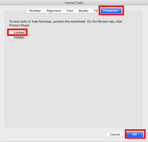 Excel Cell Definition, Functions, and How to Use - Screenshot of the Format Cells Dialog Box Settings to Not Protecting Particular Cells in Excel