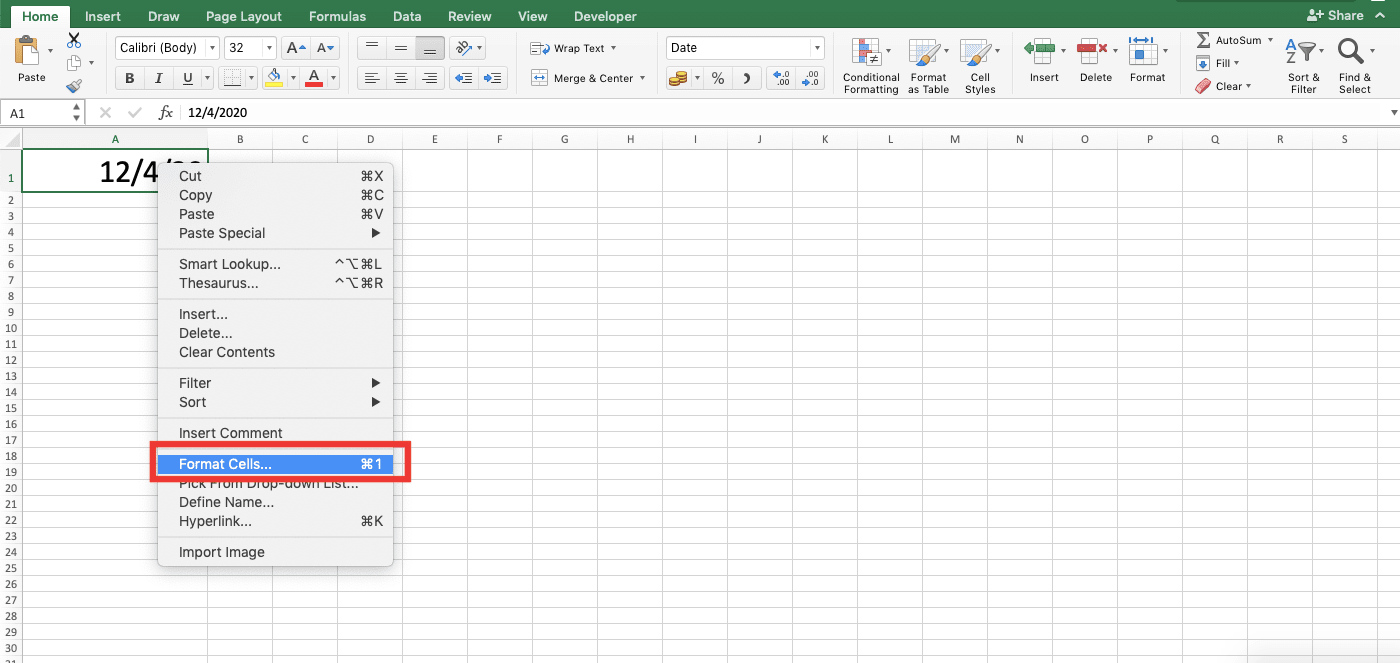 How to Change Date Format in Excel - Screenshot of Step 1-2-1