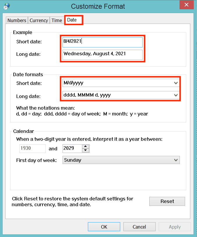 How to Change Date Format in Excel - Screenshot of the Windows Dialog Box Where We Can Change the Default Date Formats in Excel 2