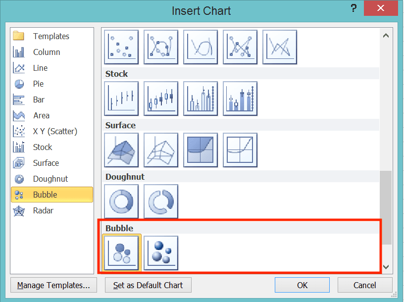 How to Make a Chart in Excel - Screenshot of the Bubble Chart Choices in Excel