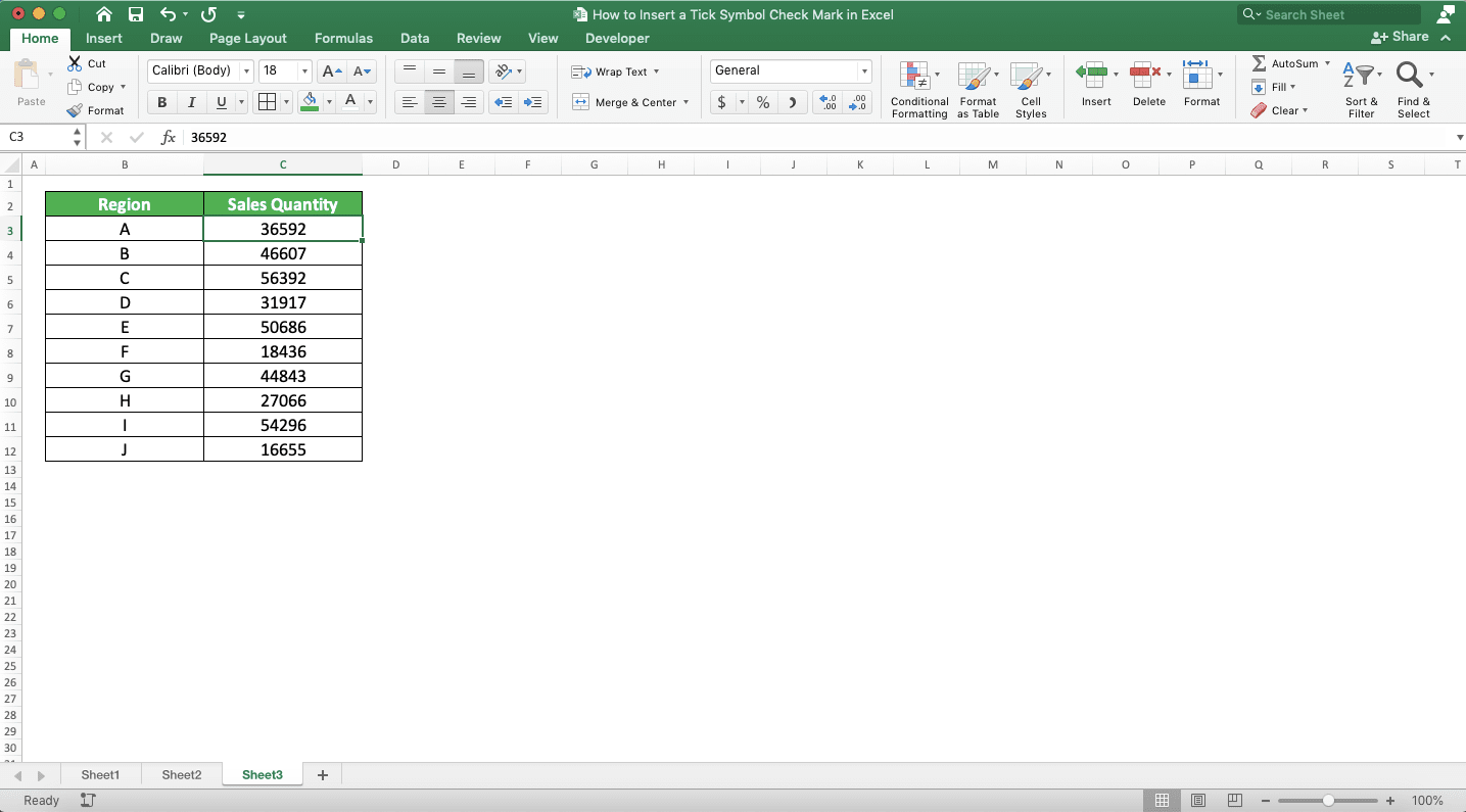 How to Insert a Tick Symbol/Checkmark in Excel - Screenshot of the Data for the Conditional Formatting Implementation Example to Insert a Checkmark/Tick Symbol in Excel
