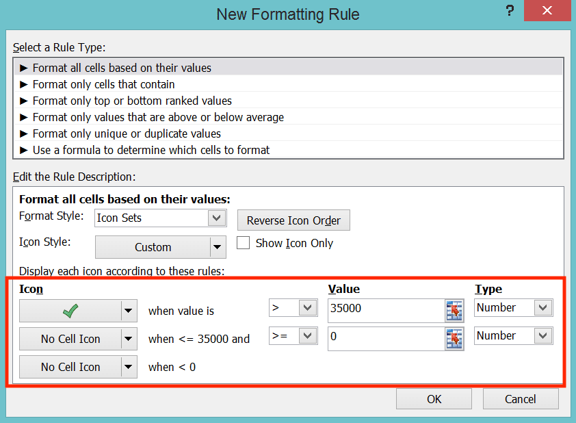 How to Insert a Tick Symbol/Checkmark in Excel - Screenshot of the Rule Setting Example to Insert a Checkmark/Tick Symbol in Excel