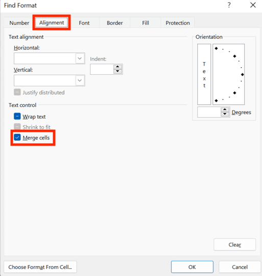 How to Combine/Merge Cells in Excel - Screenshot of the Alignment Tab and Merge Cells Check Box Locations in the Format Cells Dialog Box