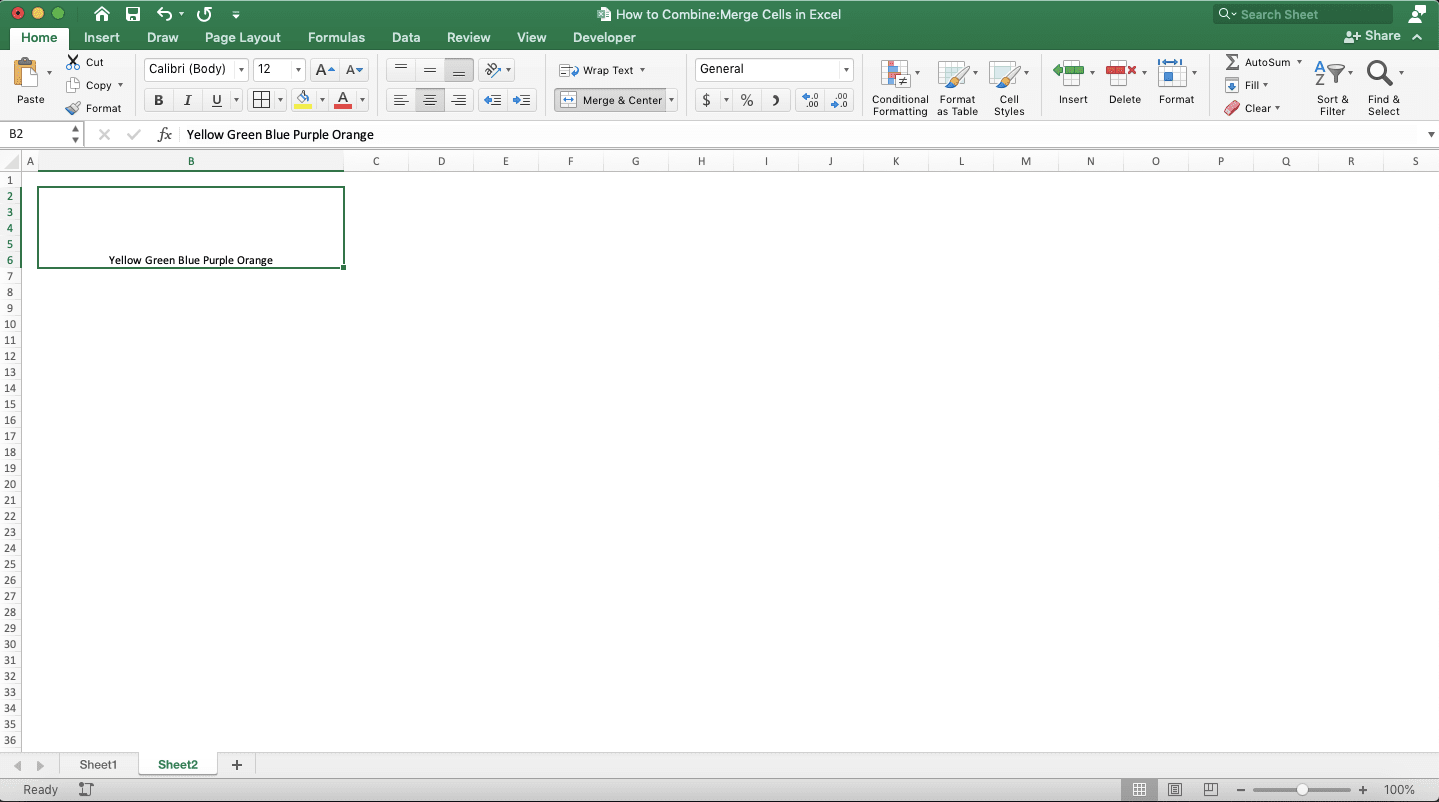 How to Combine/Merge Cells in Excel - Screenshot of the Cells Combination Result Example While Keeping Data from All the Cells