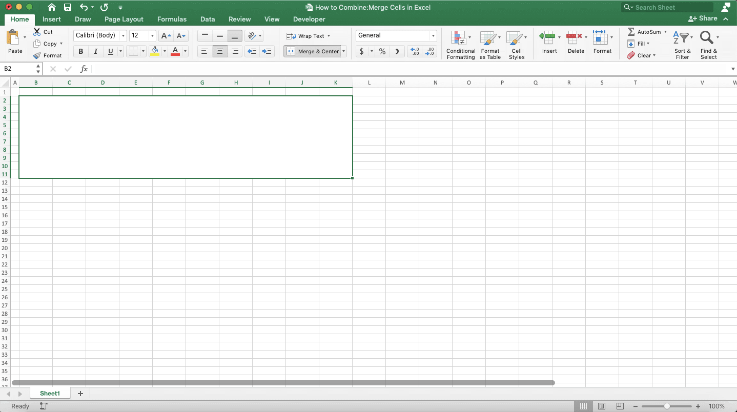 How to Combine/Merge Cells in Excel - Screenshot of Combining Cells through the Merge Menu, Step 4
