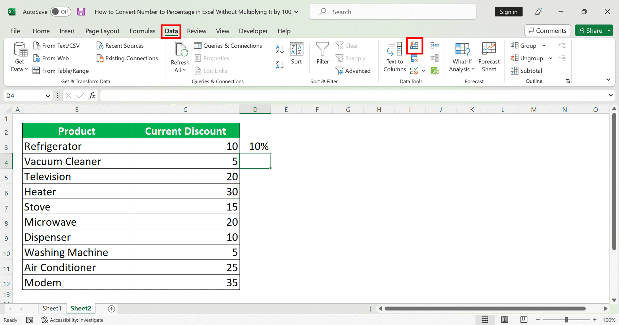 How to Convert Number to Percentage in Excel Without Multiplying It by 100 - Screenshot of How to Convert Number to Percentage in Excel Without Multiplying It by 100 with the Flash Fill Method, Step 2