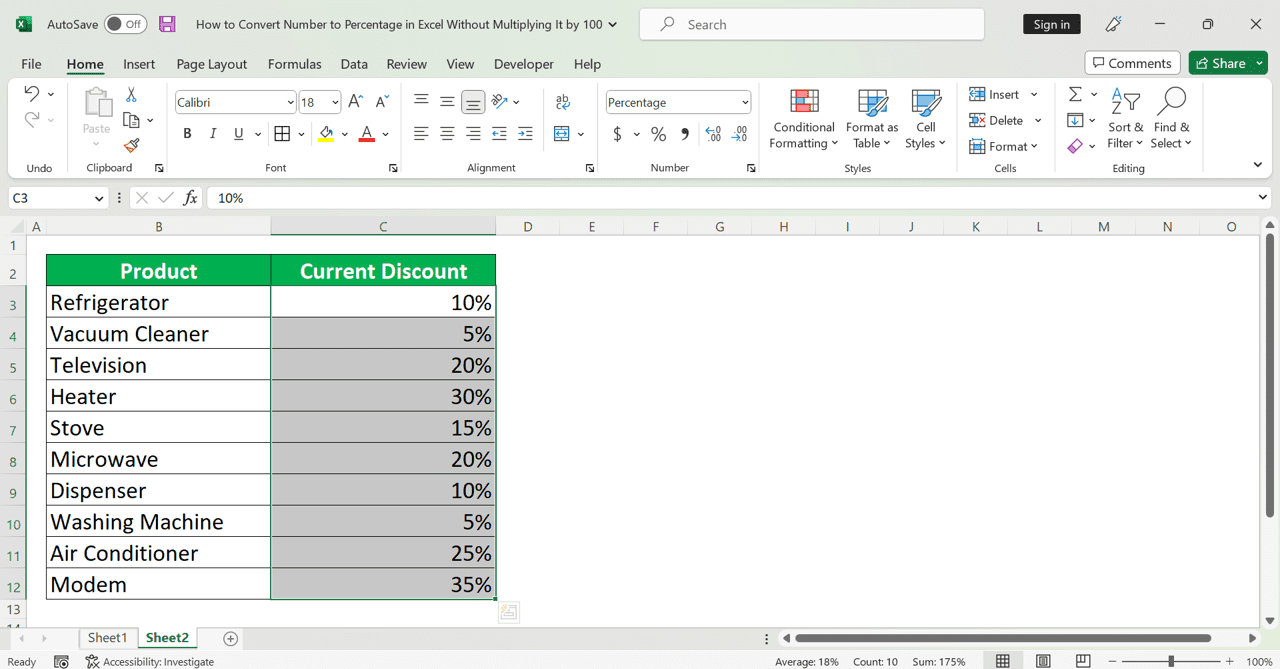 How to Convert Number to Percentage in Excel Without Multiplying It by 100 - Screenshot of How to Convert Number to Percentage in Excel Without Multiplying It by 100 with the Flash Fill Method, Step 4