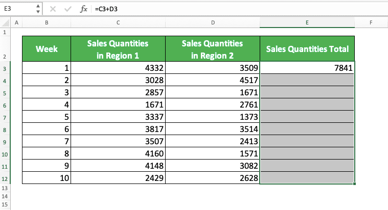 Ctrl + D in Excel: Functions and How to Use - Screenshot of Step 1-1