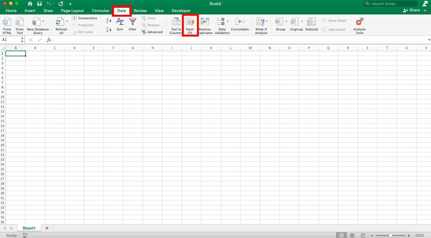 How to Use and the Function of Ctrl + E Excel - Screenshot of the Flash Fill Button Location in the Data Tab