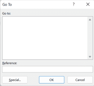 Ctrl + G in Excel: Functions and How to Use It - Screenshot of the Go To Dialog Box Interface Example