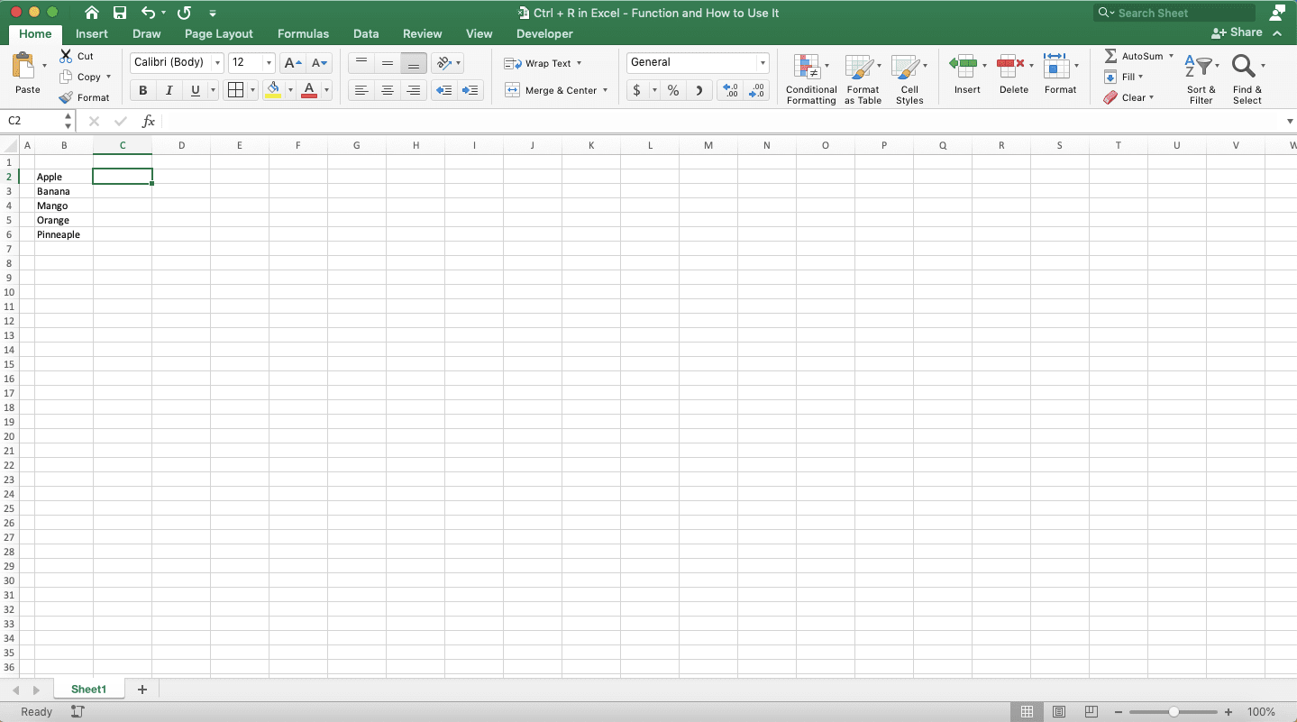 Ctrl + R in Excel: Function and How to Use It - Screenshot of the Cell Highlight Example to Copy to a Cell by Using Ctrl + R