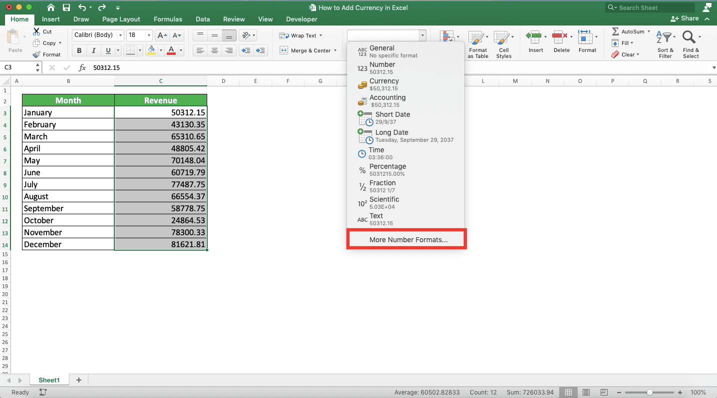 How to Create/Add a Currency Symbol in Excel - Screenshot of Step 1-2-2