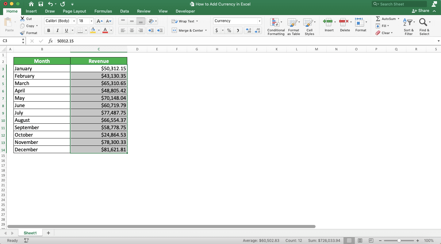 How to Create/Add a Currency Symbol in Excel - Screenshot of Step 1-8