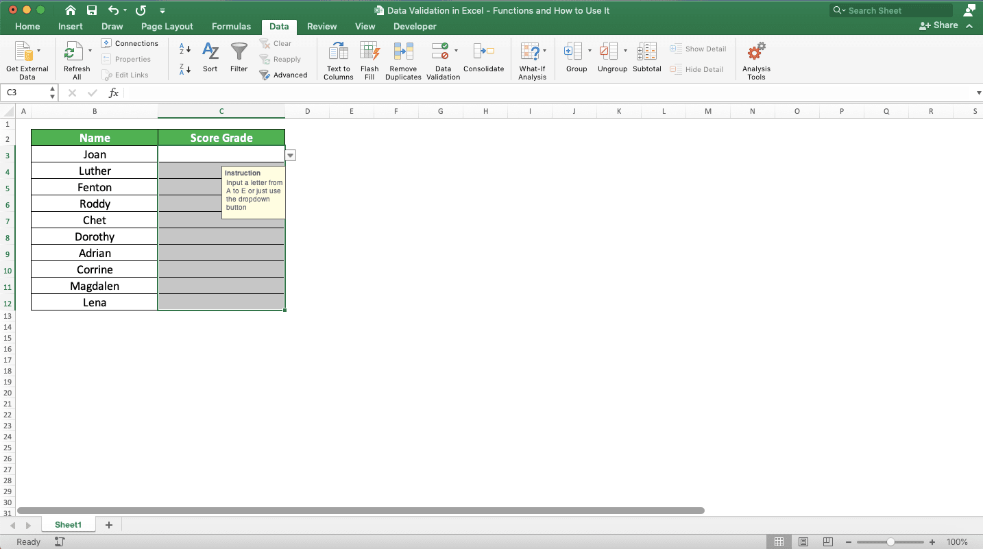 Data Validation in Excel: Functions and How to Use It - Screenshot of Creating Data Validation, Step 7