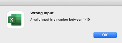 Data Validation in Excel: Functions and How to Use It - Screenshot of the Example of a Information Error Alert Dialog Box