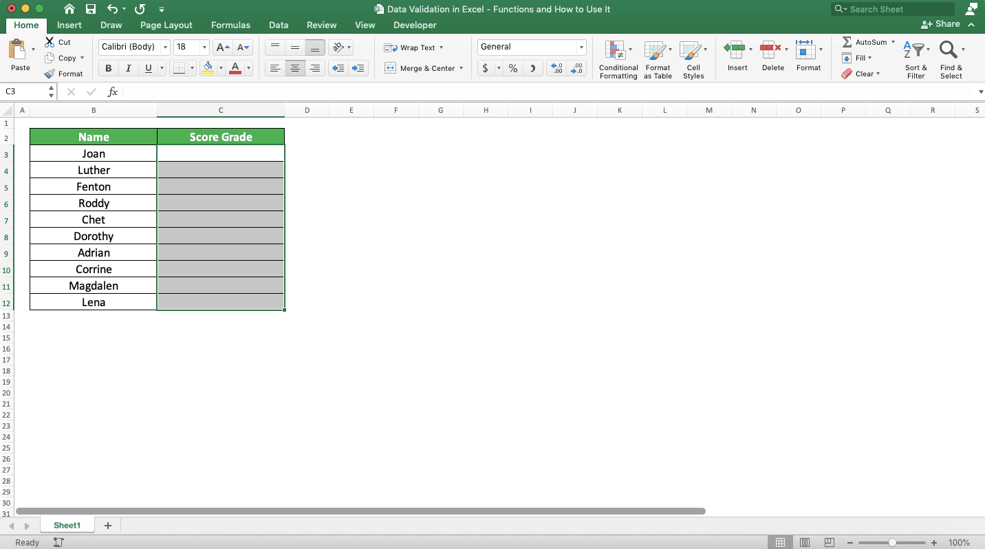 Data Validation in Excel: Functions and How to Use It - Screenshot of the Result Example of Finding Cells with Data Validation