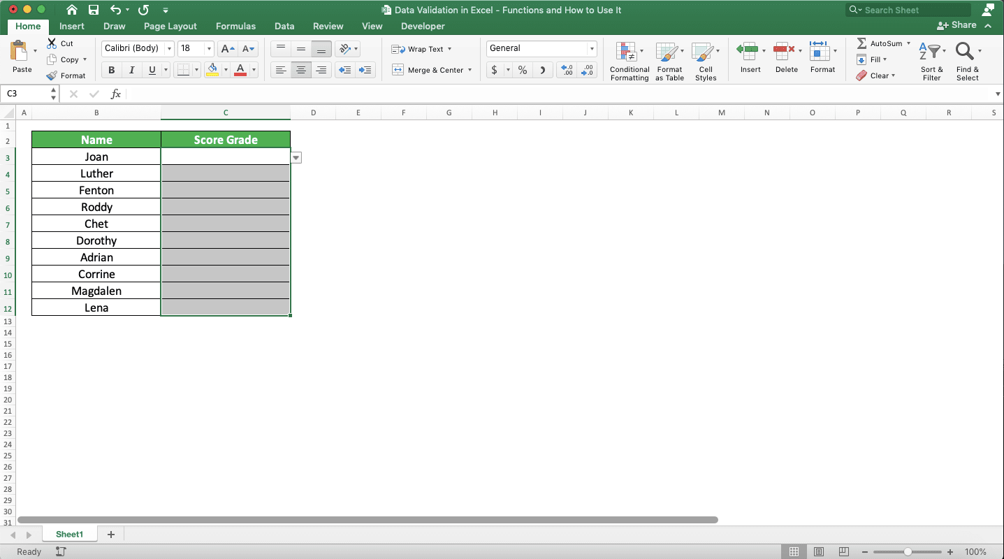 Data Validation in Excel: Functions and How to Use It - Screenshot of Removing Data Validation, Step 1