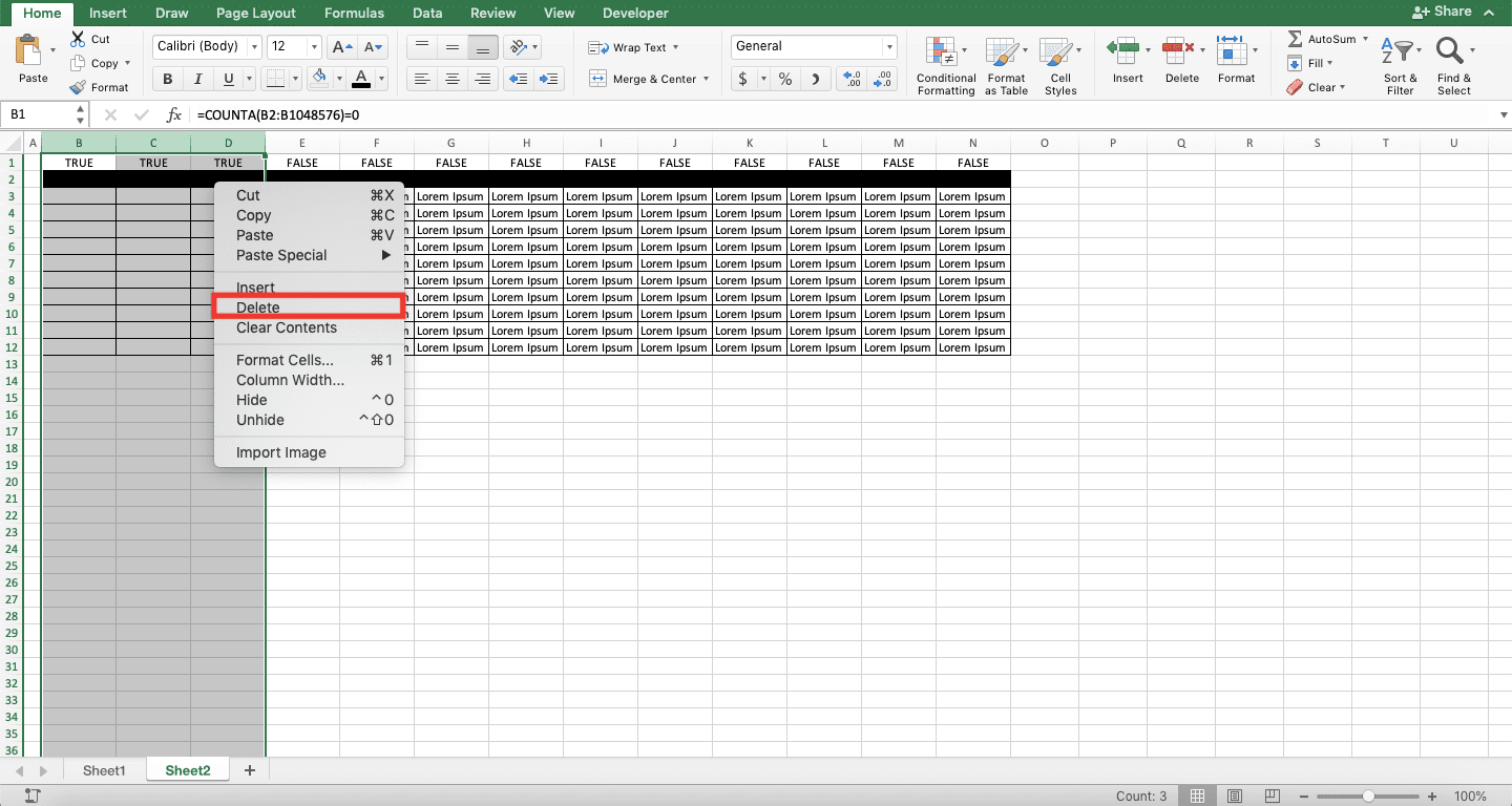 How to Delete Columns in Excel - Screenshot of Step 7, Deleting Blank Columns