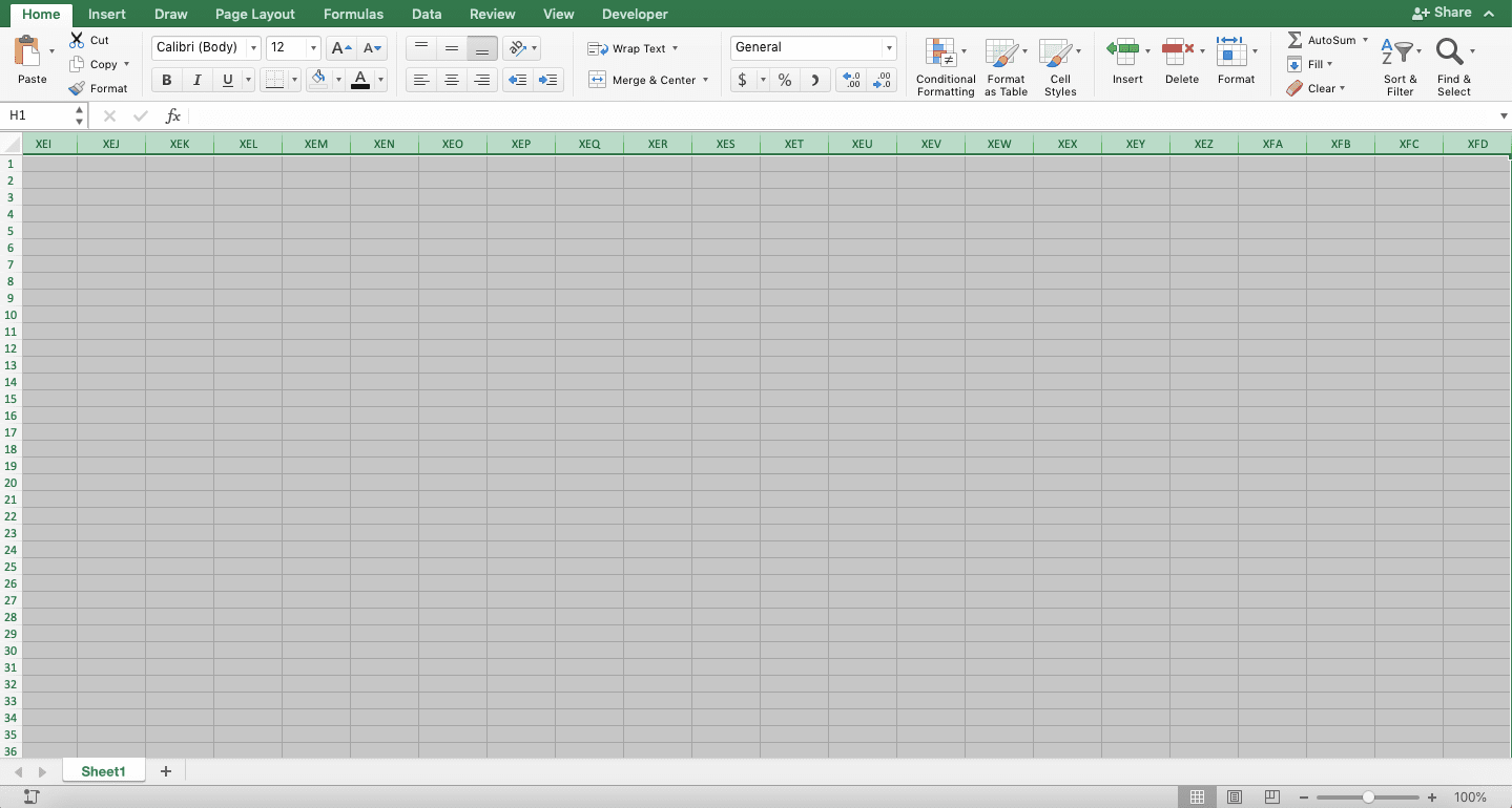 How to Delete Columns in Excel - Screenshot of Step 2, Hiding Infinite Columns
