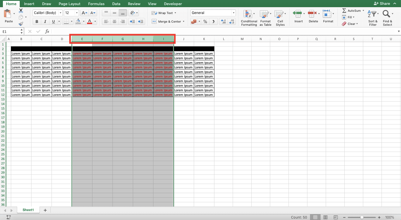 How to Delete Columns in Excel - Screenshot of Step 1, Right-Click Method