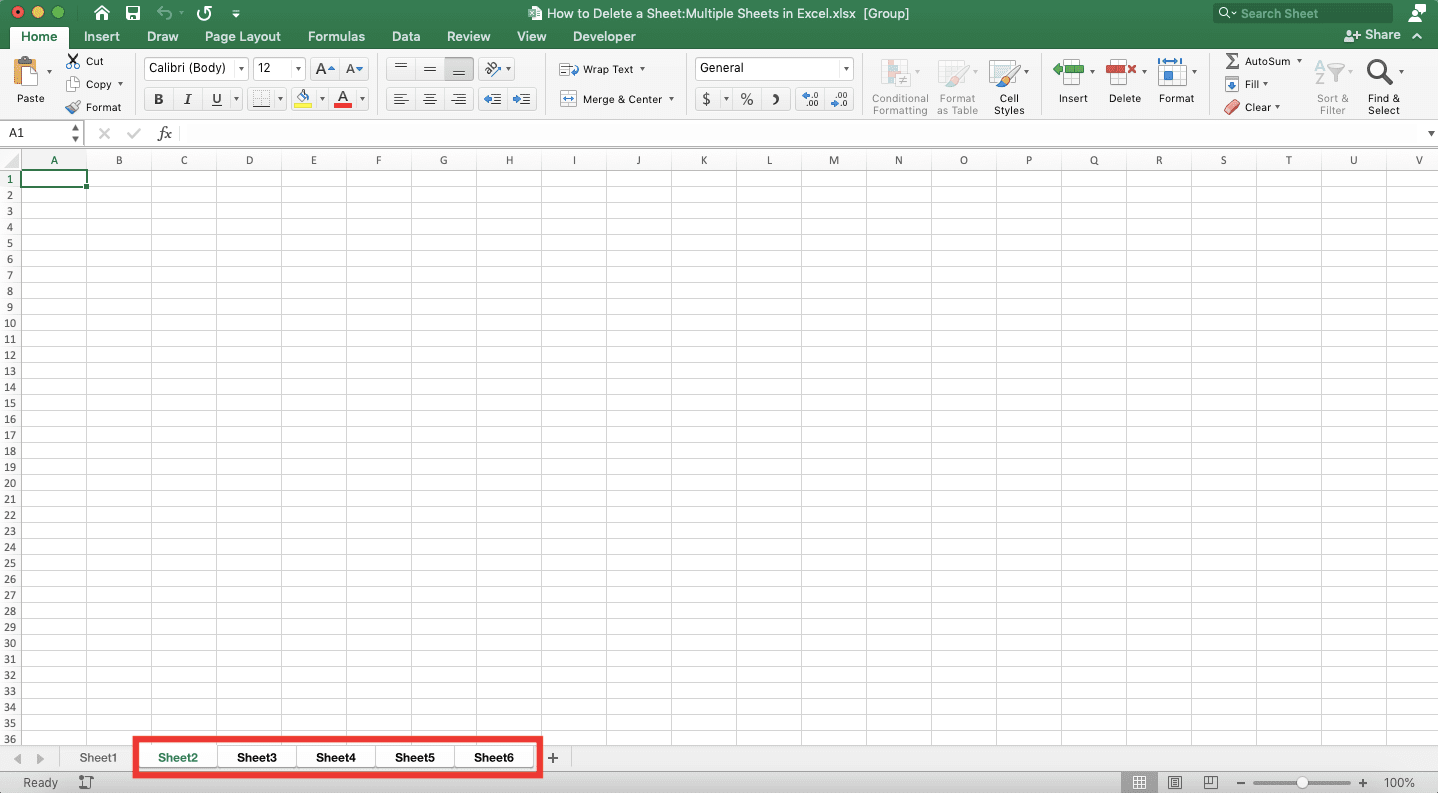 How to Delete a Sheet/Multiple Sheets in Excel - Screenshot of the Result Example of Selecting Adjacent Sheet Tabs