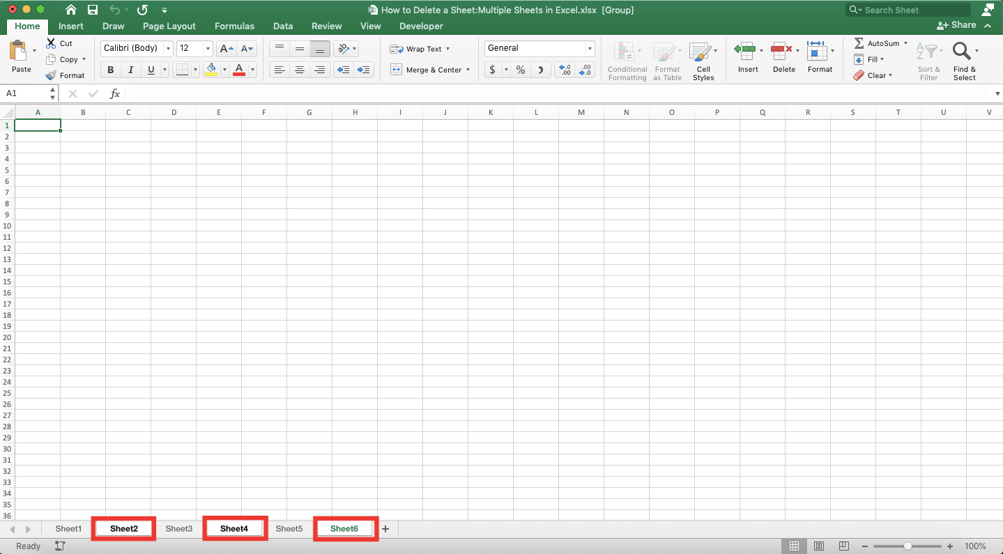 How to Delete a Sheet/Multiple Sheets in Excel - Screenshot of the Result Example of Selecting Non-Adjacent Sheet Tabls