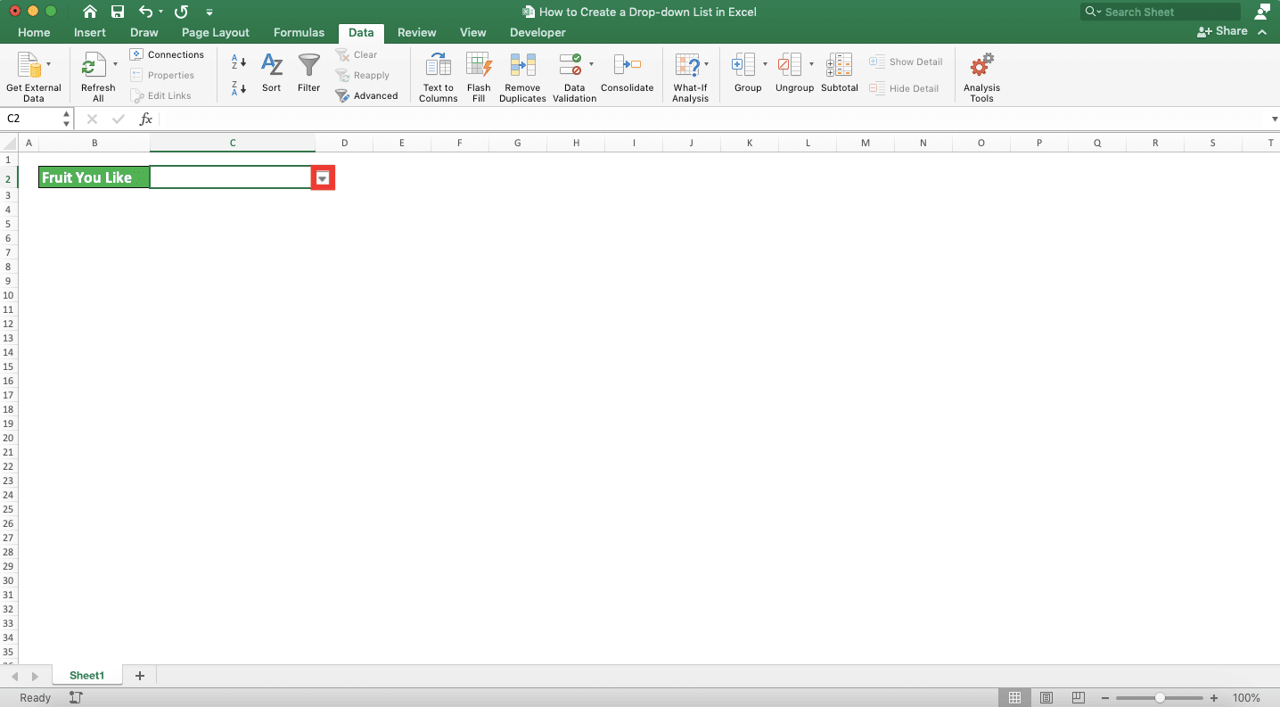 How to Create a Drop-down List in Excel - Screenshot of Step 7-1